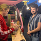 Me waiting patiently for my ice cream. Mitya is in a tracksuit.